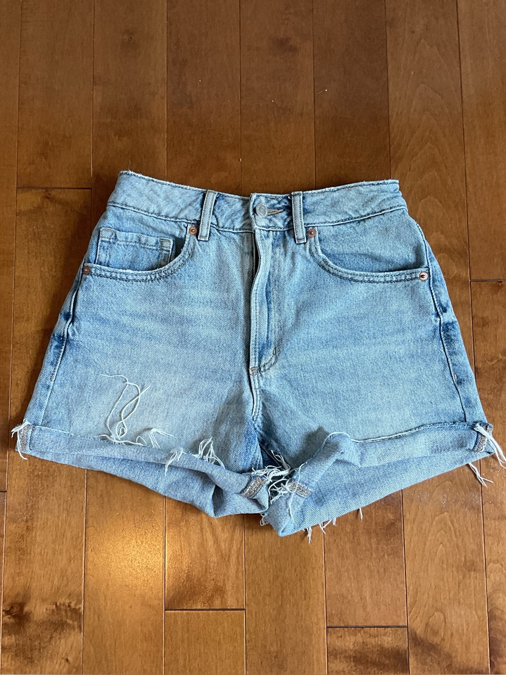 Dynamite Light Blue Distressed Denim Shorts